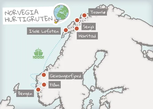 Mappa itinerario Norvegia lofoten e hurtigruten